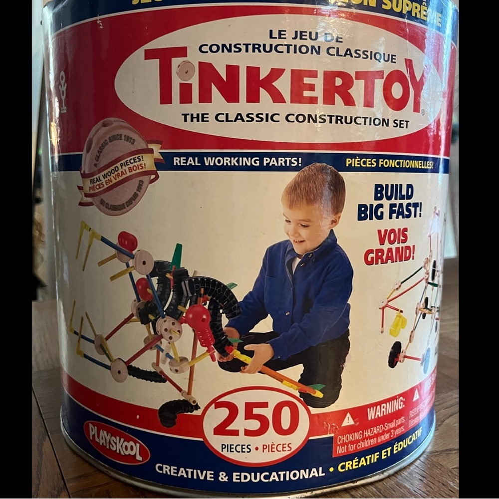 Tinkertoy Wood Construction Set - 250 Pieces box + bonus (313 total)